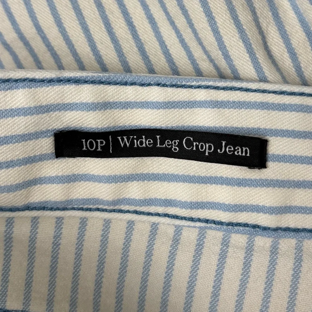 Talbots Jeans Womens 10 Petite Blue White Stripe Wide‎ Leg Crop Jean Fray Hem - Picture 7 of 9